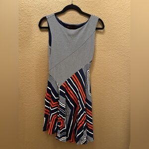 Maeve Navy and Red Striped Midi Dress